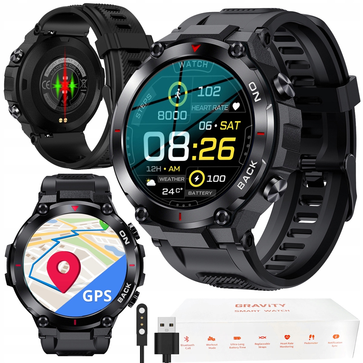 

Smartwatch Zegarek Z Gps Duża Bateria IP67 Menu Pl