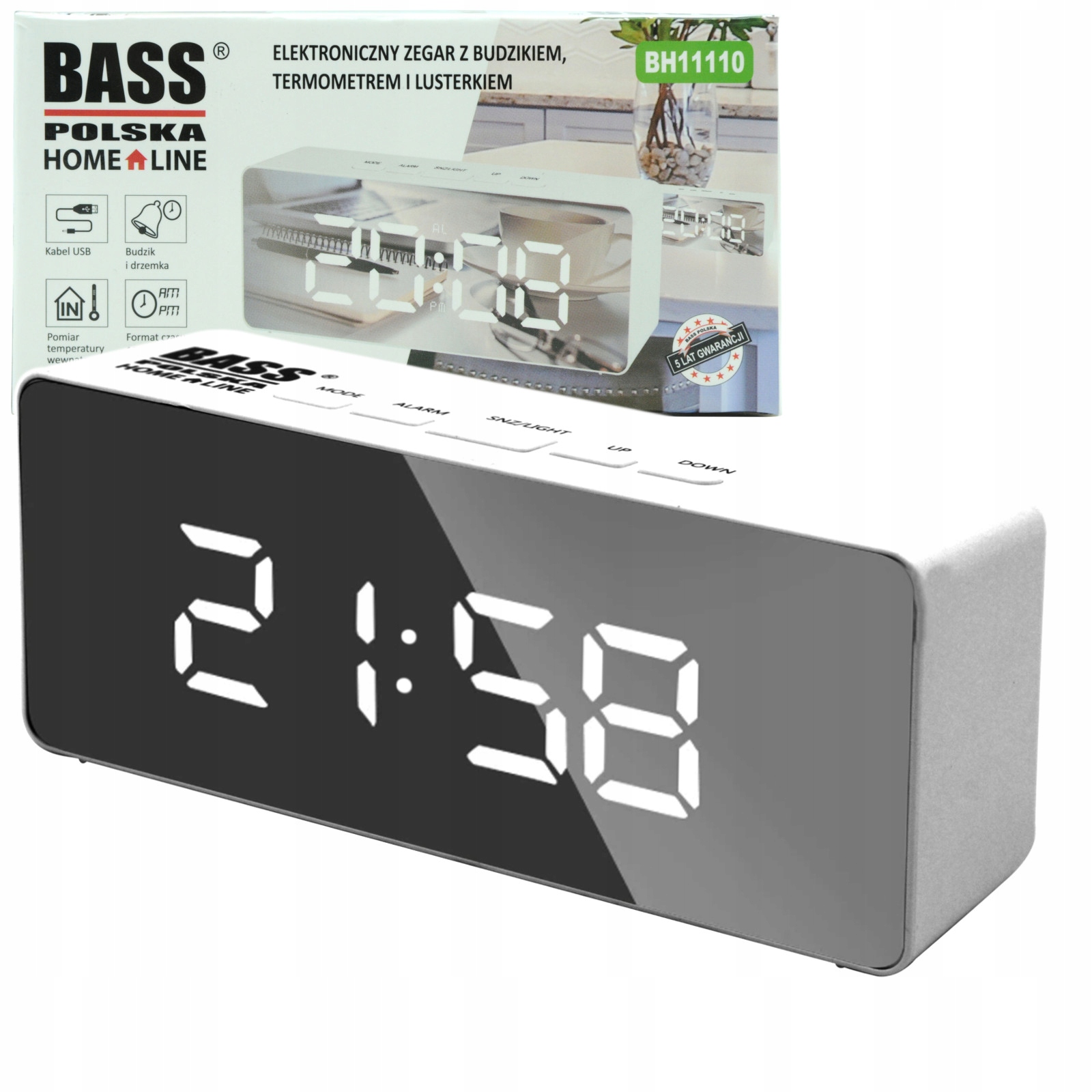 

Budzik Zegar Elektroniczny Termometr Lustro Led