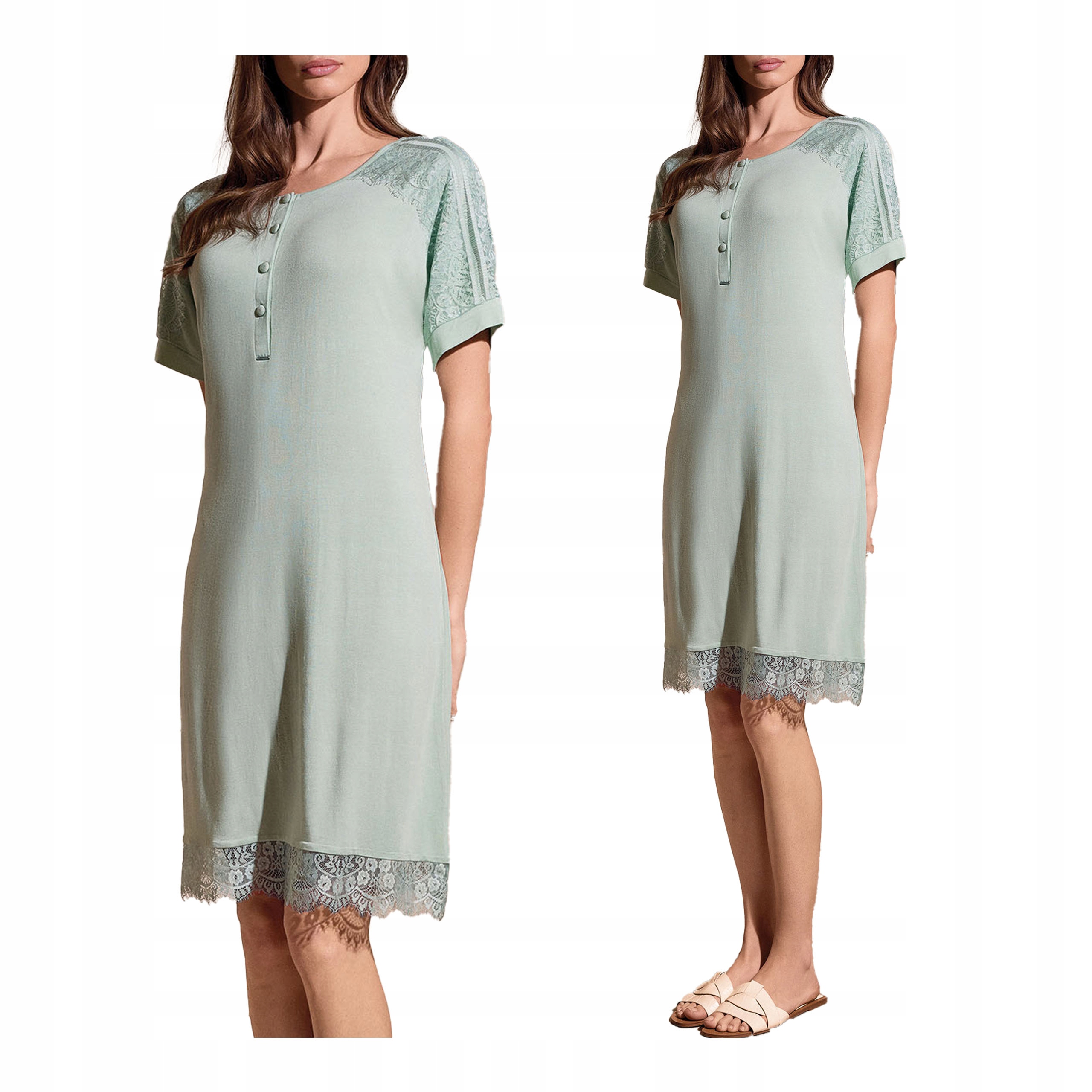 Tričko noční rozepínací z viskózy, košile, krátký rukáv, krajka Lormar XXL