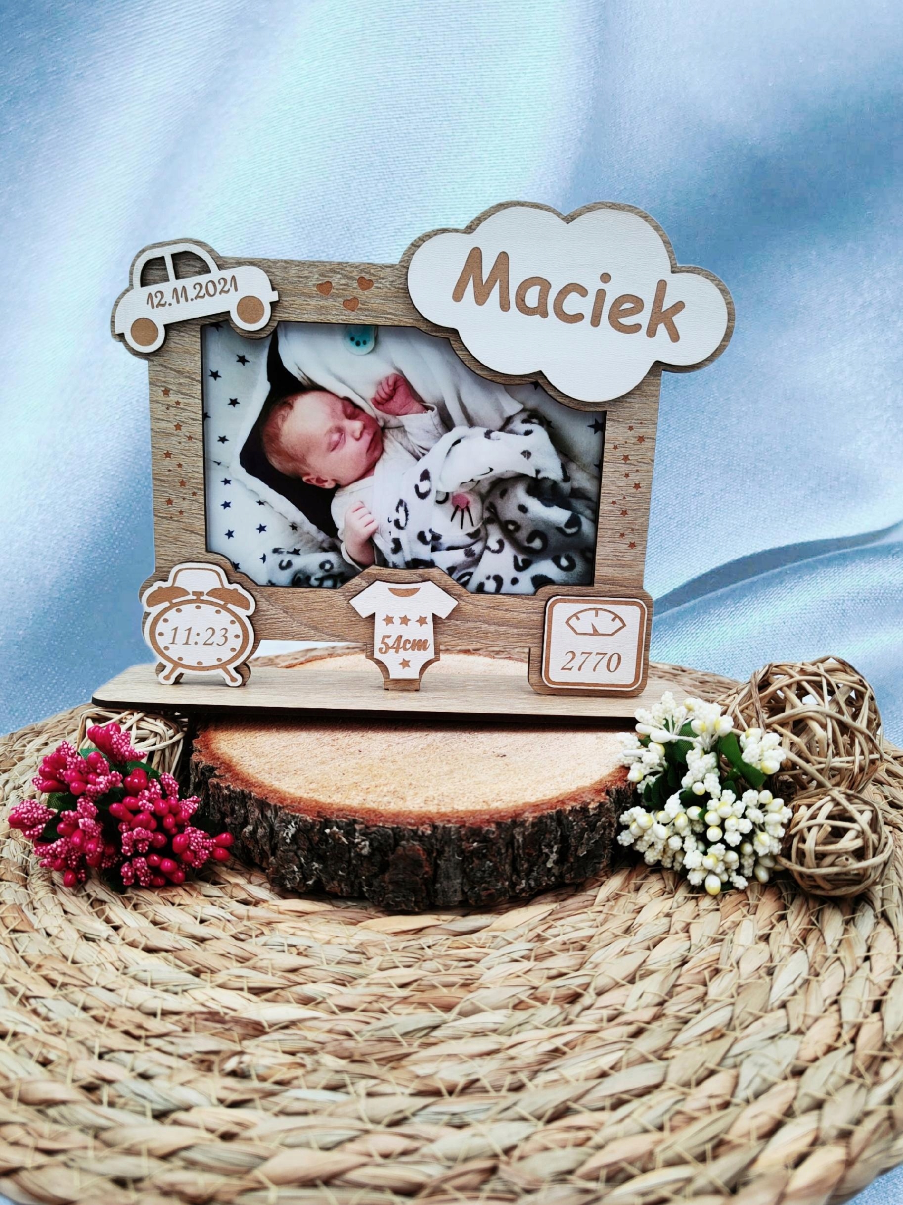 Ramka na zdjęcie, metryczka 3D, grawer dla dziecka Wysokość produktu 22 cm