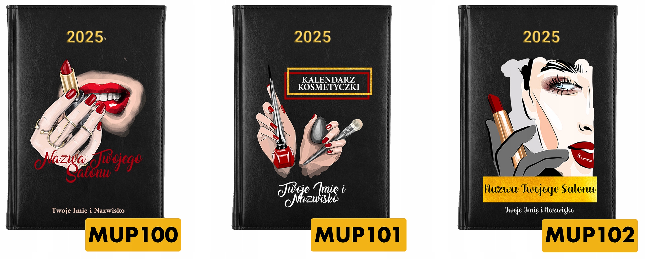 KALENDARZ A5 2025 Czarny Prezent Dla KOSMETYCZKI Stylistka Paznokci IMIĘ Wz Kolor dominujący czerń