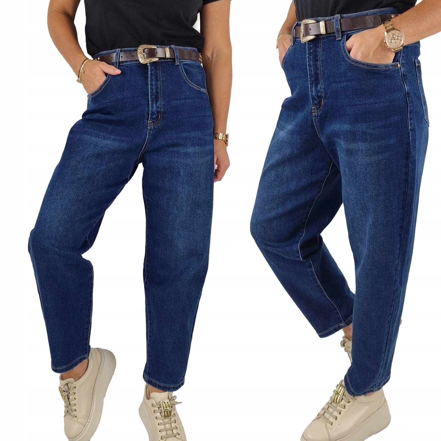 M.sara Džínové Kalhoty Balloon Široké Nohavice Tmavě Modré Pásek 40/L