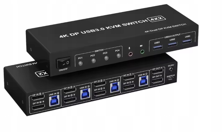 Prepínač Kvm Switch Dp Hdmi 4K 60Hz 4 počítače 2 monitory Usb 3.0