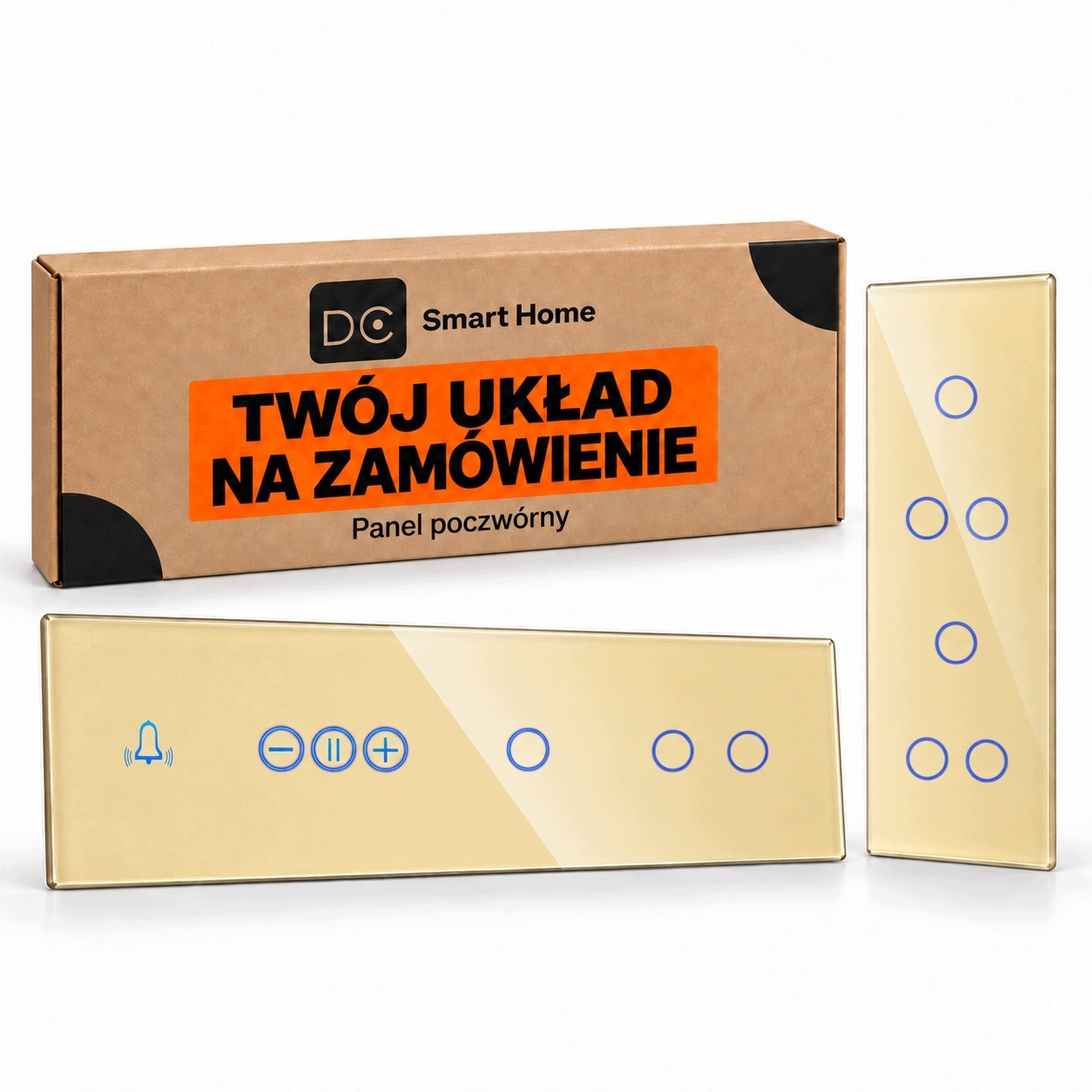Skleněný panel čtyřnásobný zlatý na zakázku rámeček s dotykovým spínačem 0G