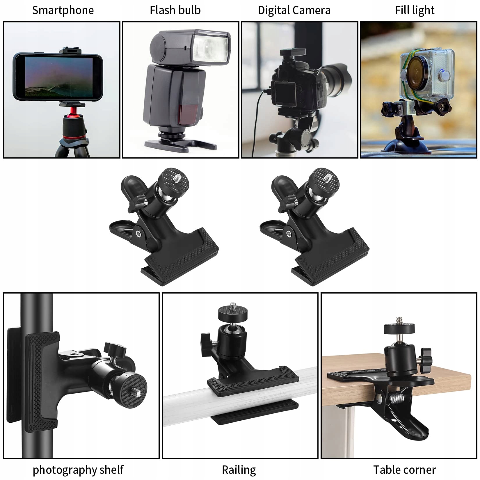 Zestaw 2x Klamra Uchwyt Foto 360 Stopni 1 4 Cala Do GoPro DSLR BUT THE COW — miniatura 7