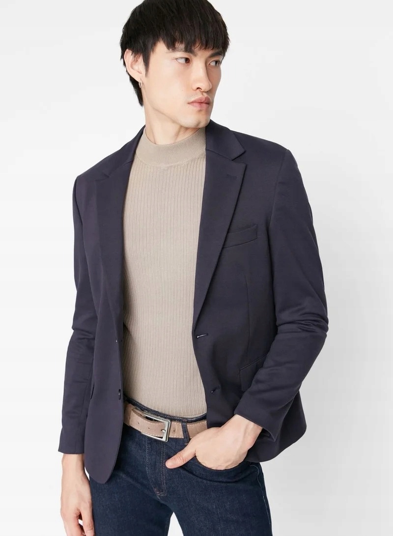 Trendyol Pánská Tmavě Modrá Sako Se Záplatami Na Loktech 50 6FA