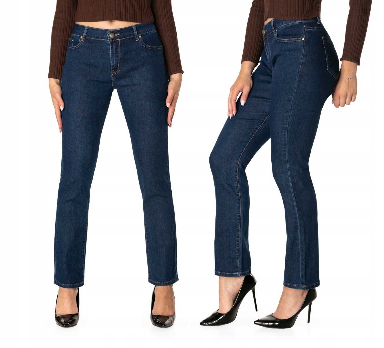 Spodnie Jeansy Damskie Dżinsy Wysoki Stan z Prostą Nogawką Streczem 261 W39