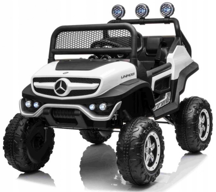Mercedes Benz Unimog dla dzieci Biały Napęd 4x4 Pilot Bagażnik Wolny