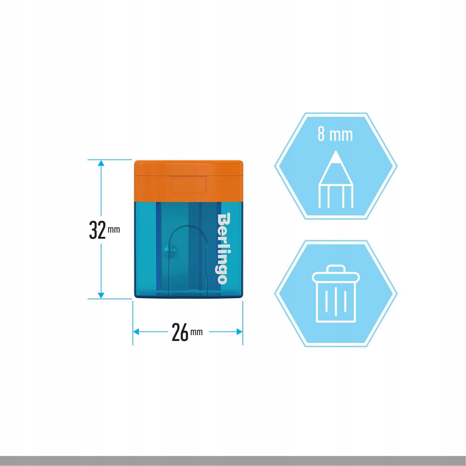 Berlingo temperówka, 1 otwór, pojemnik, 20szt Materiał plastik