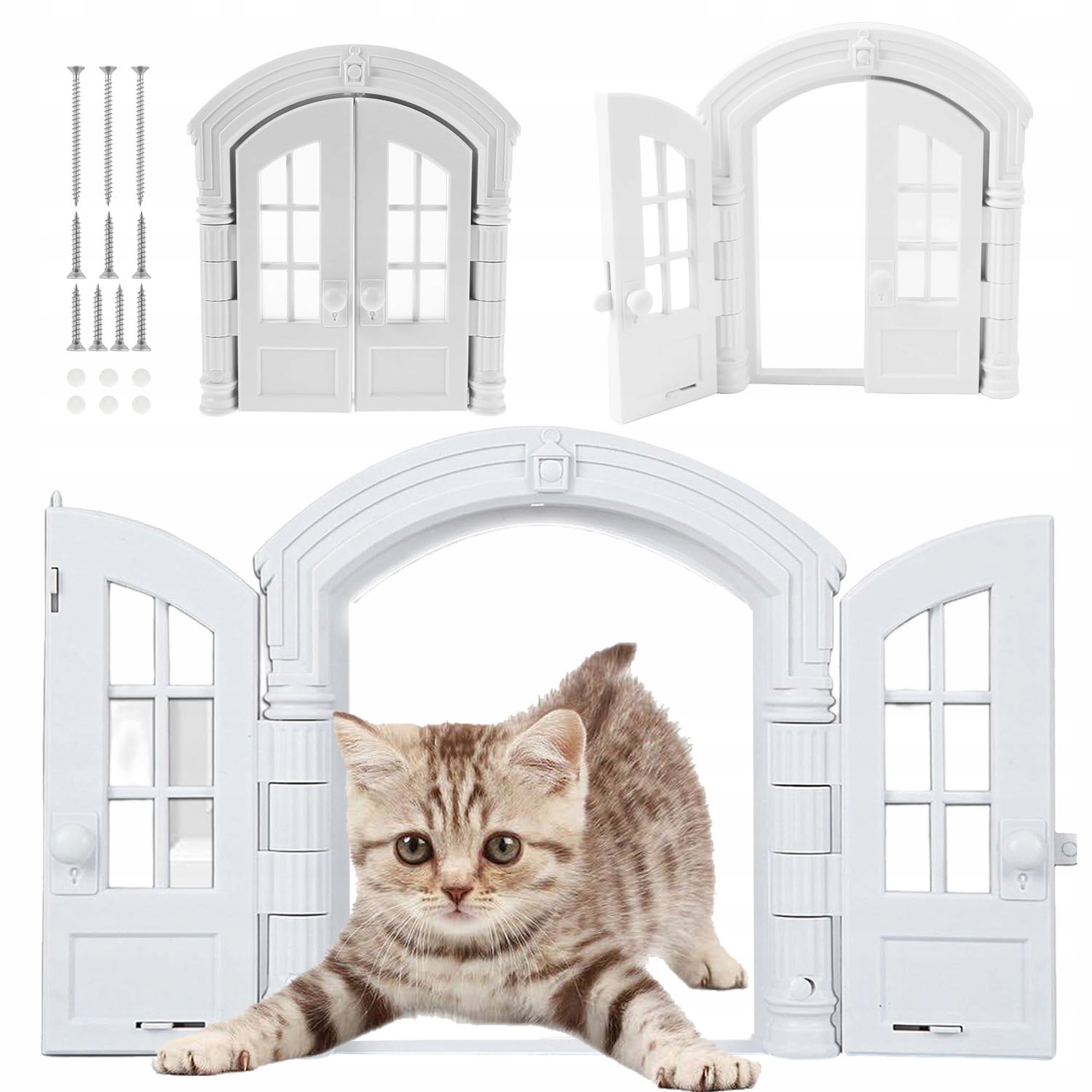 Levně Dvířka Pro Kočky Zvířata Malý Pes Dvojitý Tunel Retro Bílý