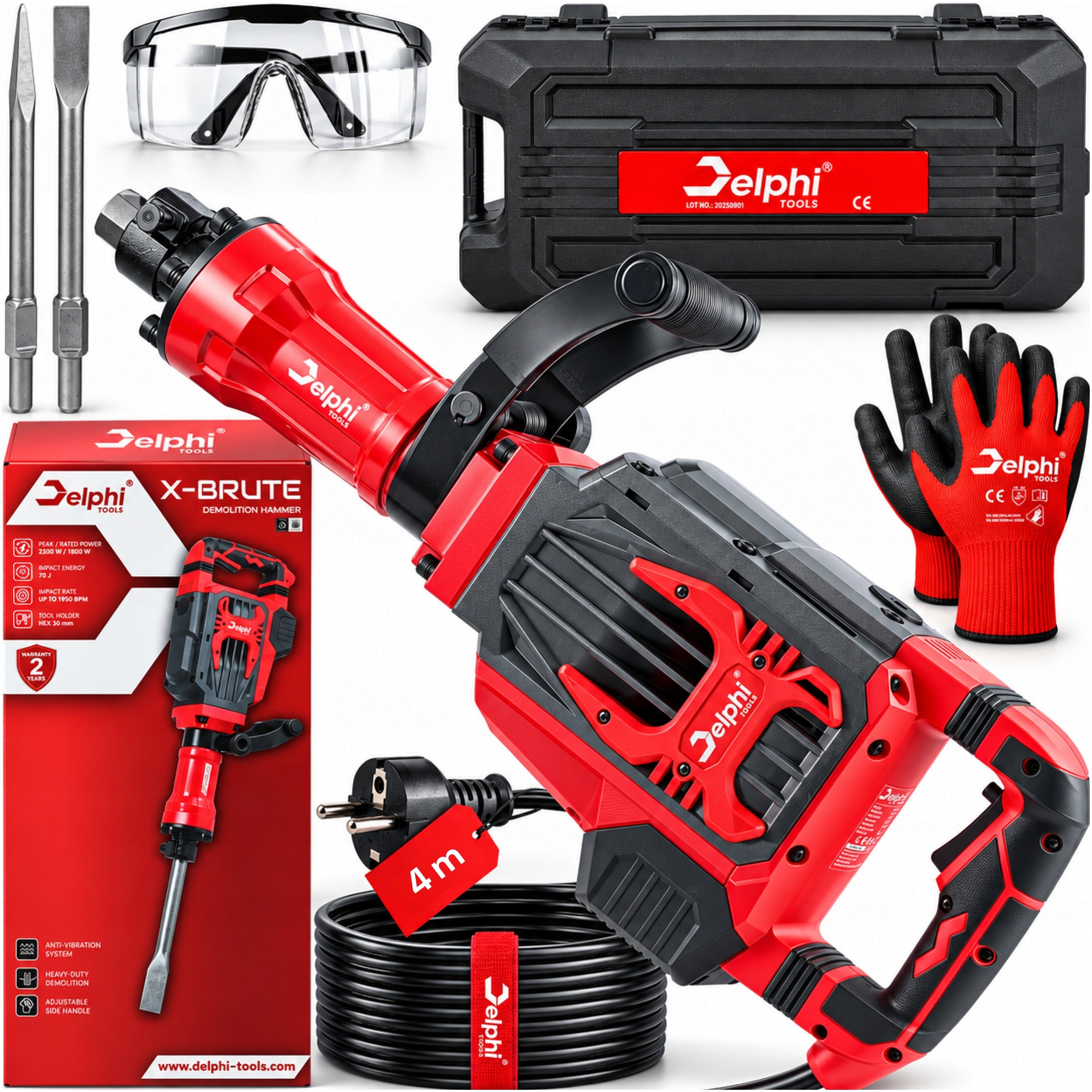 Demoliční Kladivo 70J Chlazené Olejem, Silné Úderové Kladivo HEX30 1600W, Dláto