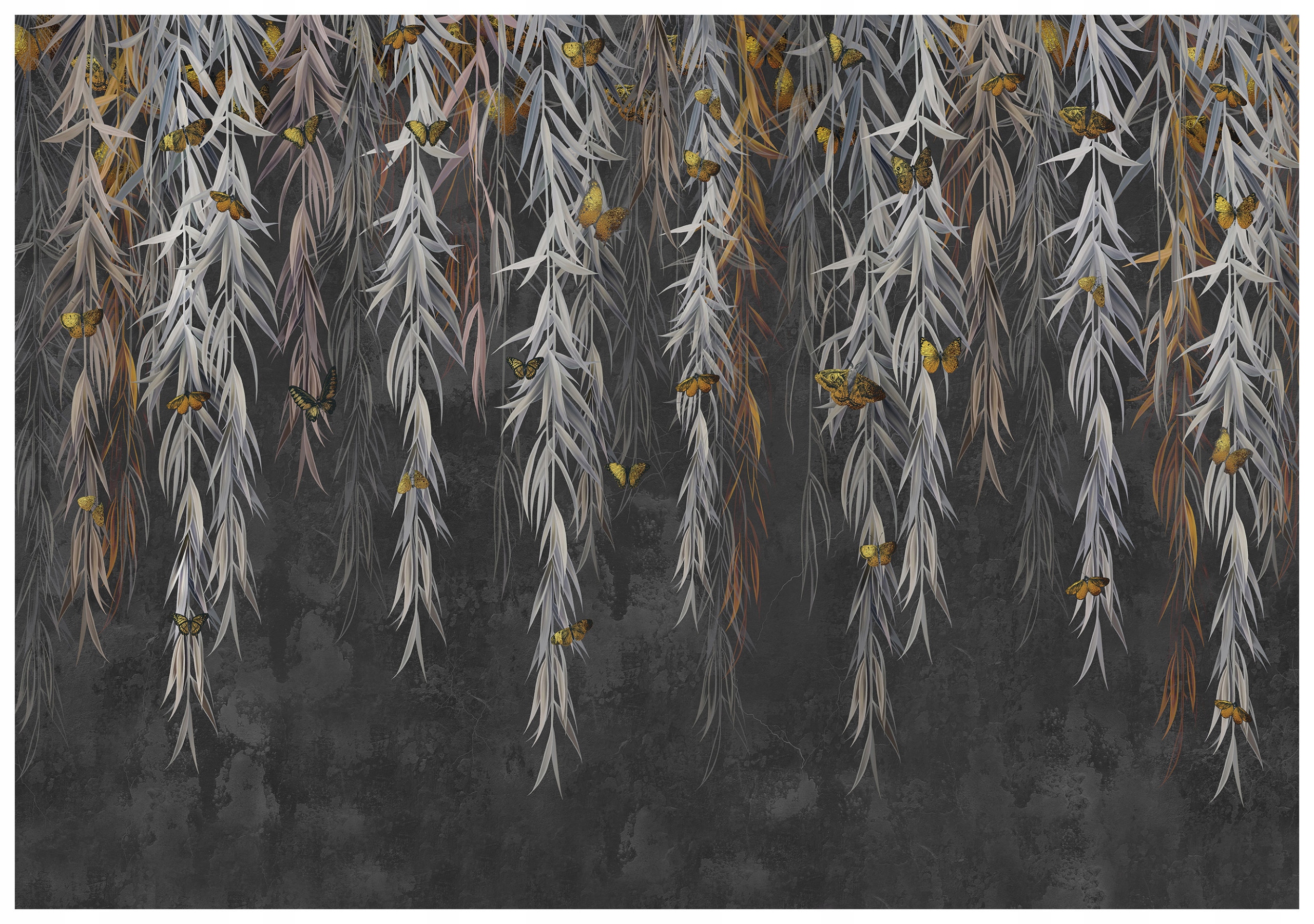 Fototapeta Listy a zlaté motýli na tmavém pozadí vinylová 416x290 lepidlo