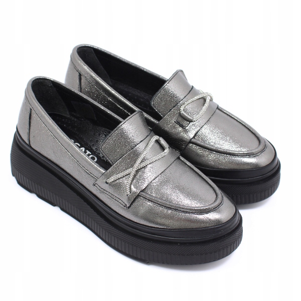 Stříbrné mokasíny na platformě, dámské polobotky Boccato 375.1535 r40