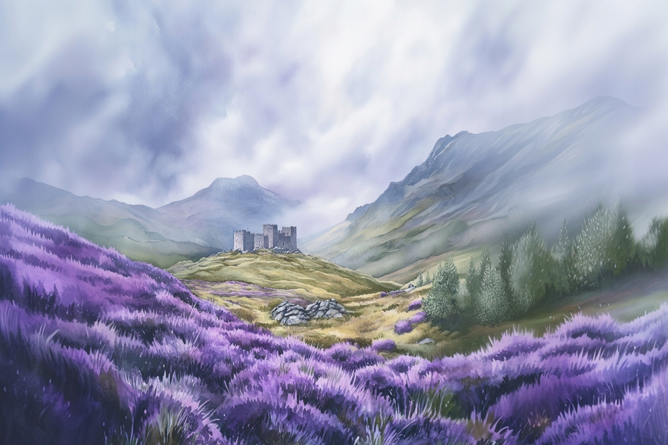 Obraz Na Plátně Canvas Krajina Skotsko Highland Hory Zámek Vřesy 120x80
