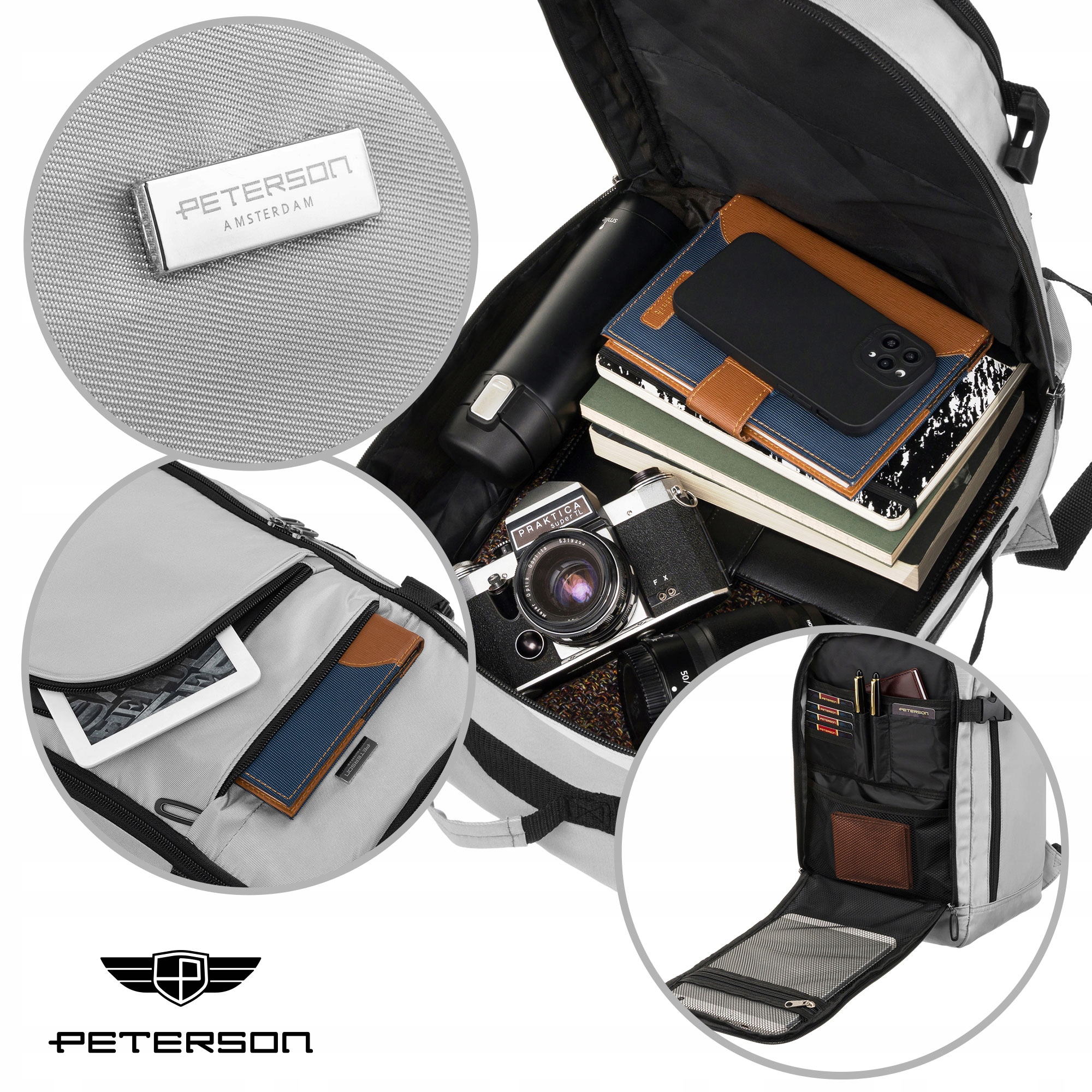 Plecak damski podróżny lekki bagaż podręczny kabinowy do samolotu 40x20x25 Kolekcja PLECAKI WIELOFUNKCYJNE PETERSON