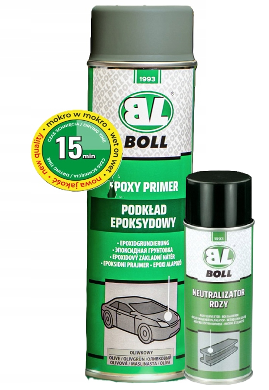 Podkład epoksydowy spray oliwkowy 500 ml +neutralizator rdzy 150 ml Boll