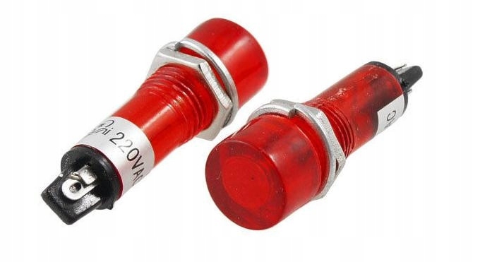KONTROLKA 230VAC 9mm CZERWONA OKRĄGŁA NEONOWA