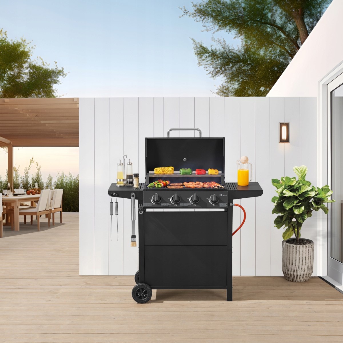 GRILL GAZOWY OGRODOWY LANDGRAF RUSZT MIEJSCE NA BUTLĘ TERMOMETR PÓŁKI Wysokość grilla 100 cm