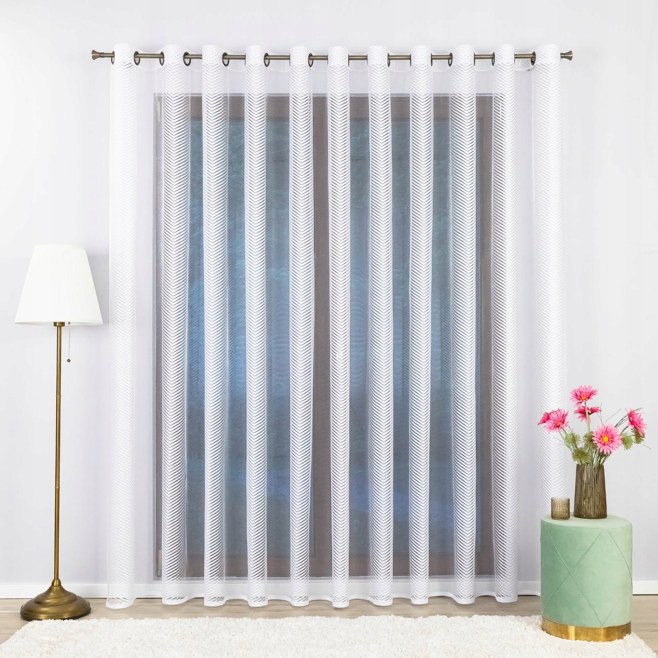 Hotová Záclona S Průchodkami Žakárové Pásky 550x160