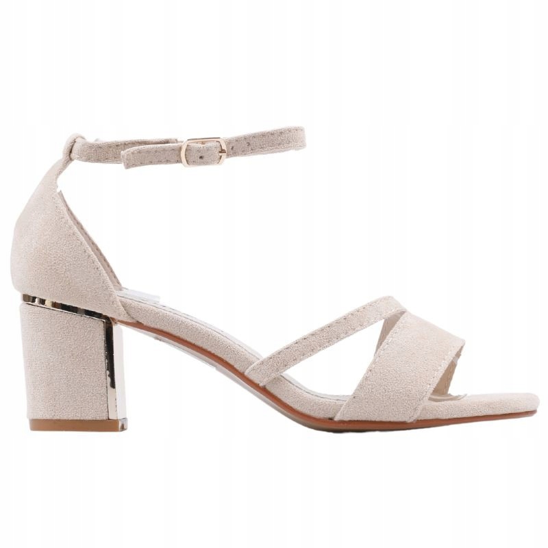 Sandały Buty Damskie Na Słupku Obcasie Sandałki Zamszowe Beżowe 6CM