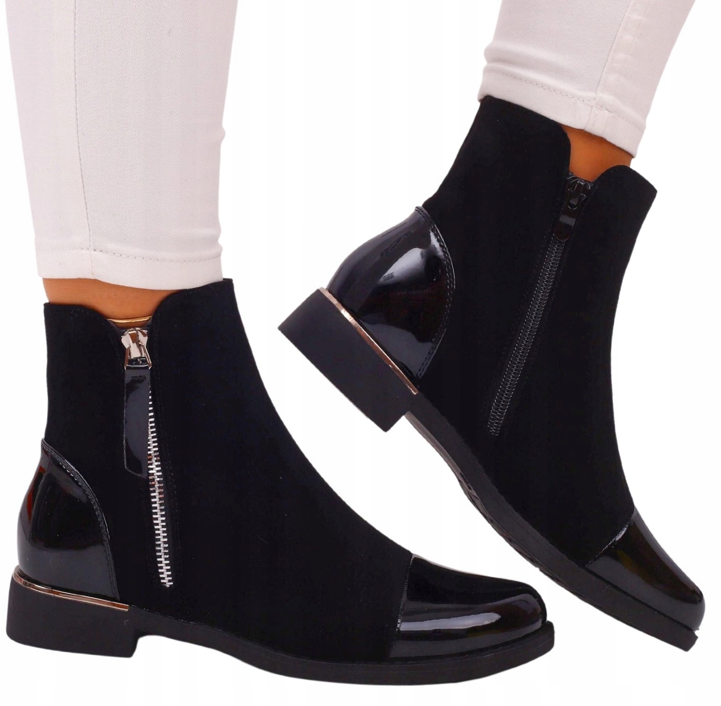 Czarne Botki Damskie Buty Płaskie