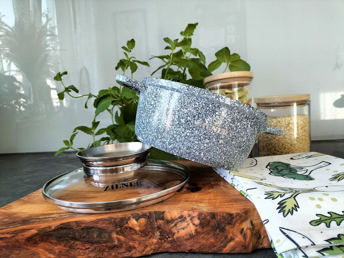 ZESTAW GARNKÓW INDUKCJA NOWOCZESNY KOMPLET GARNKÓW MARMURKOWYCH GARNKI Kolor odcienie szarości