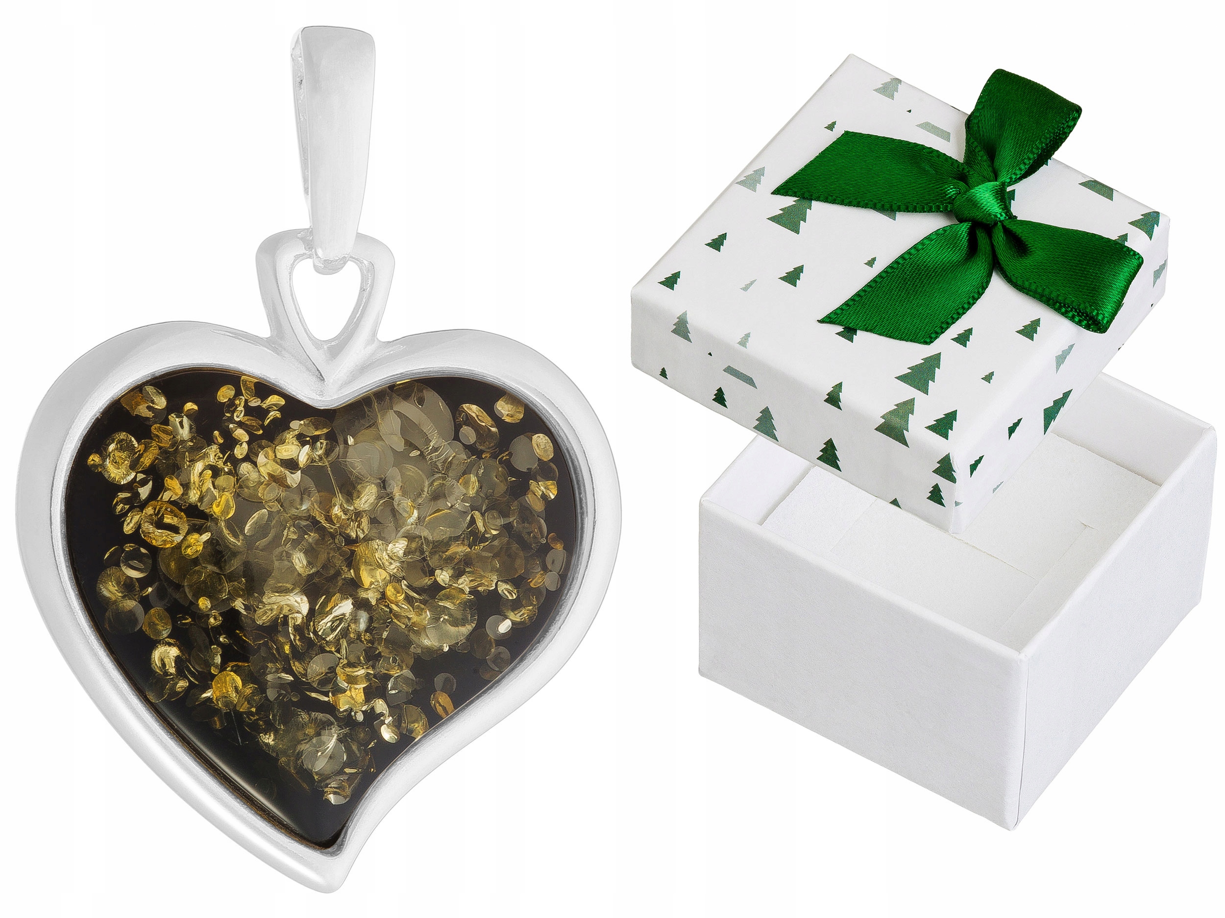 Přívěsek Srdíčko s jantarem Velký stříbrný dámský přívěsek Srdce 925