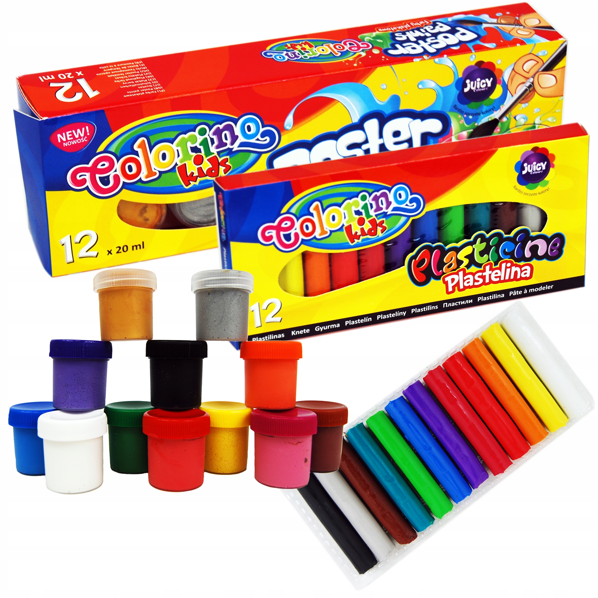 FARBY PLAKATOWE 20ML + PLASTELINA 12 KOLORÓW PATIO
