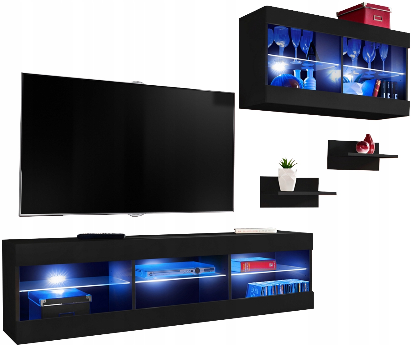 Sada nábytku Rtv Tivoli SET3 čierna/čierna, modré Led diódy