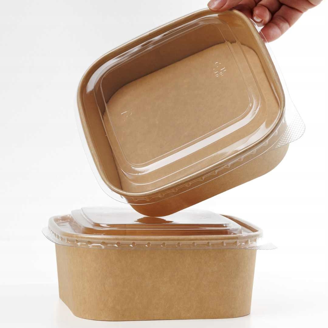 50 ks Miska kraft čtvercová 1000 ml s víkem Pet obědová bowl Ecopicnic