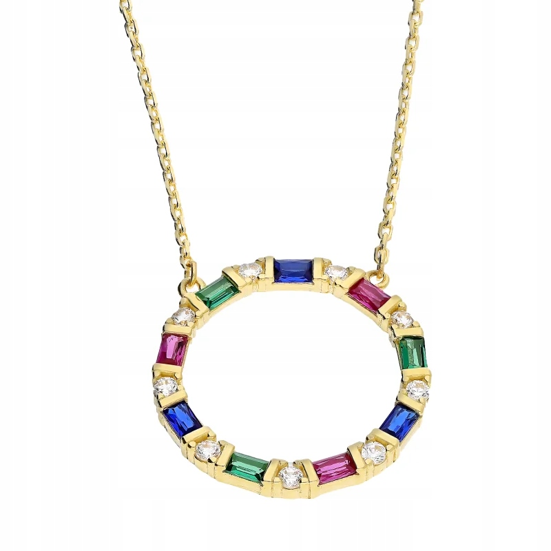 Elegantní dámský zlatý náhrdelník 585 s barevnými zirkony na řetízku