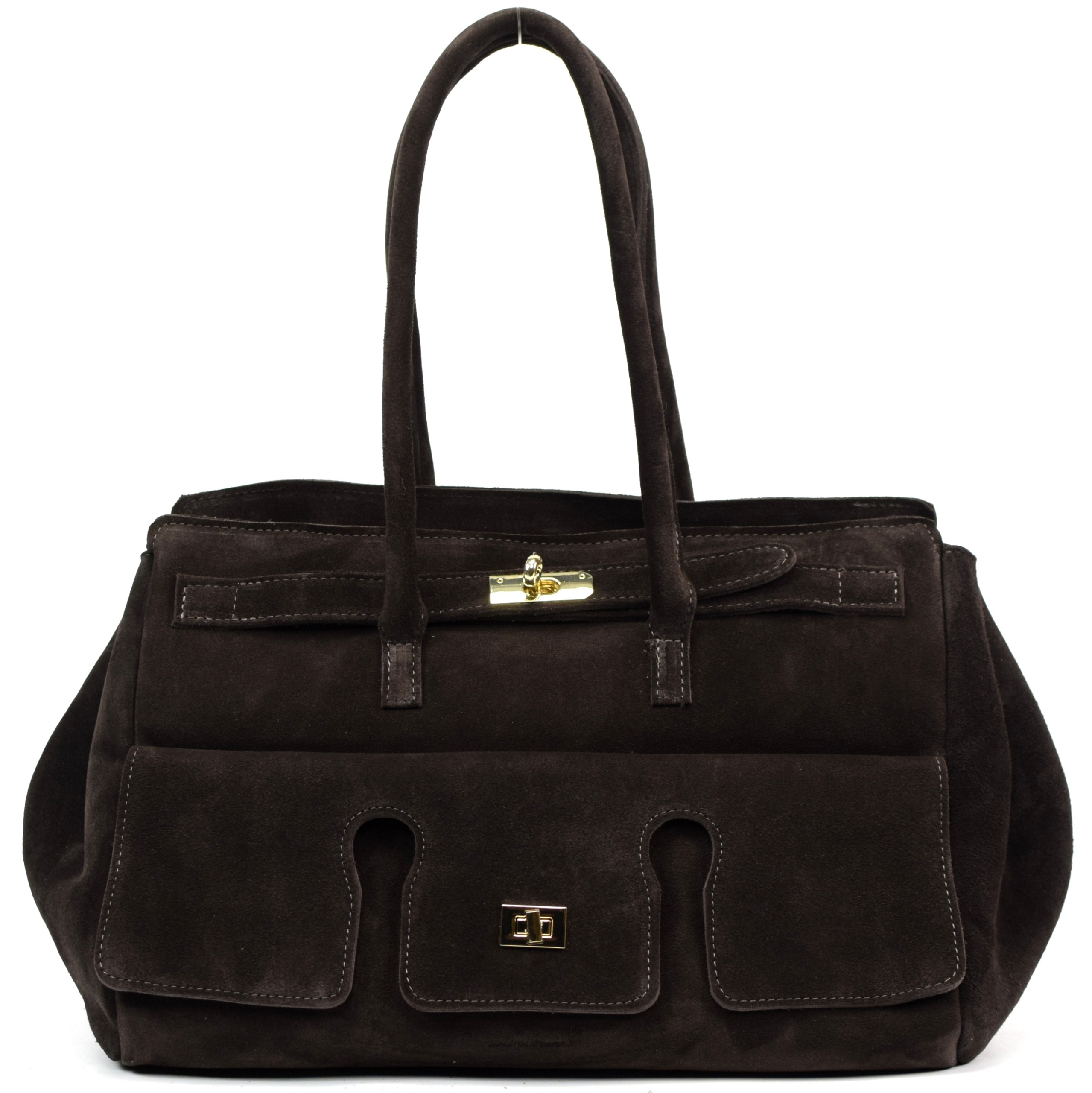 Dámská Kabelka Laura Biaggi Kufřík Shopper, Kožená Semišová Hnědá A4