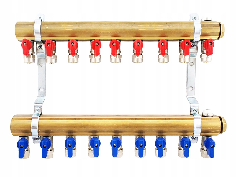 Rozdělovač 9 Obvodů Pro C.o. Vyzbrojené Ventily 1/2 x 16 Pex Odvzdušňovače