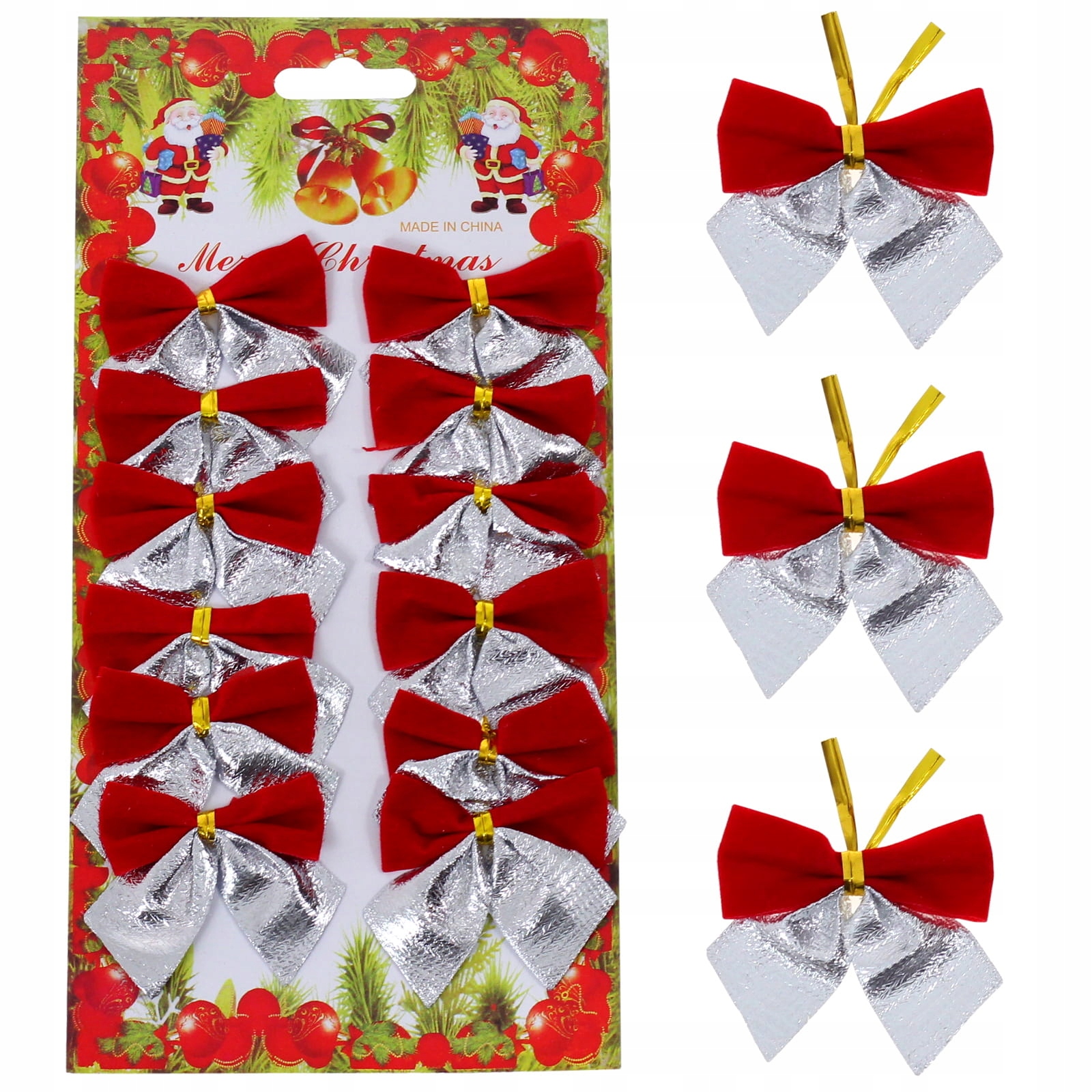 

Ozdoby na choinkę, stroik Kokardki 12 szt. Srebrne