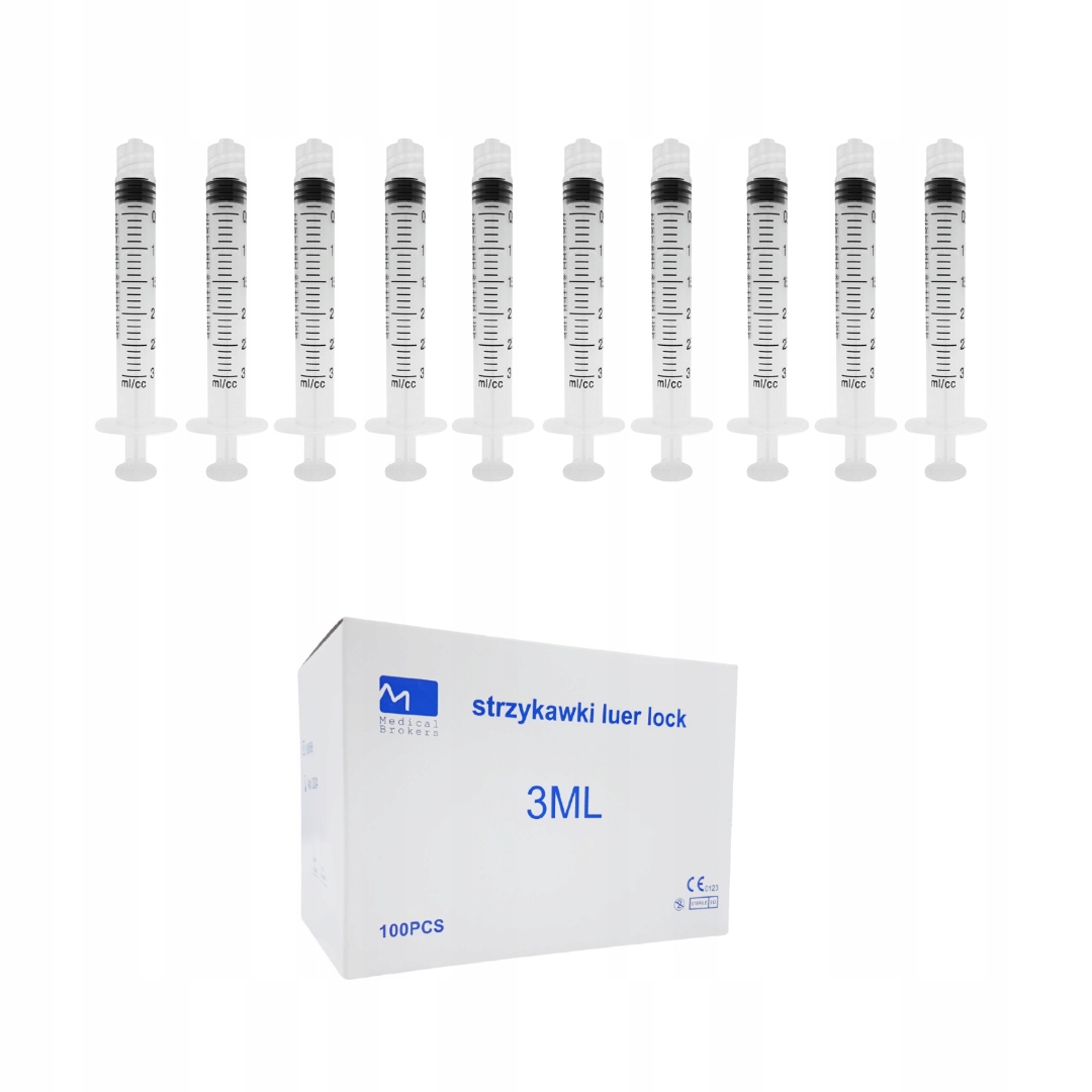 

Strzykawki 3 częściowe luer lock 3ml 10 sztuk