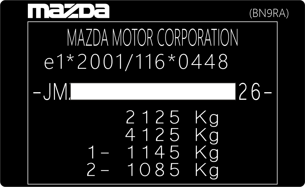 

Naklejka Znamionowa Mazda Tabliczka Zastępcza