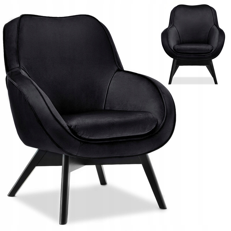 Designerski Fotel Kubełkowy Mers Czarny Welur Cza