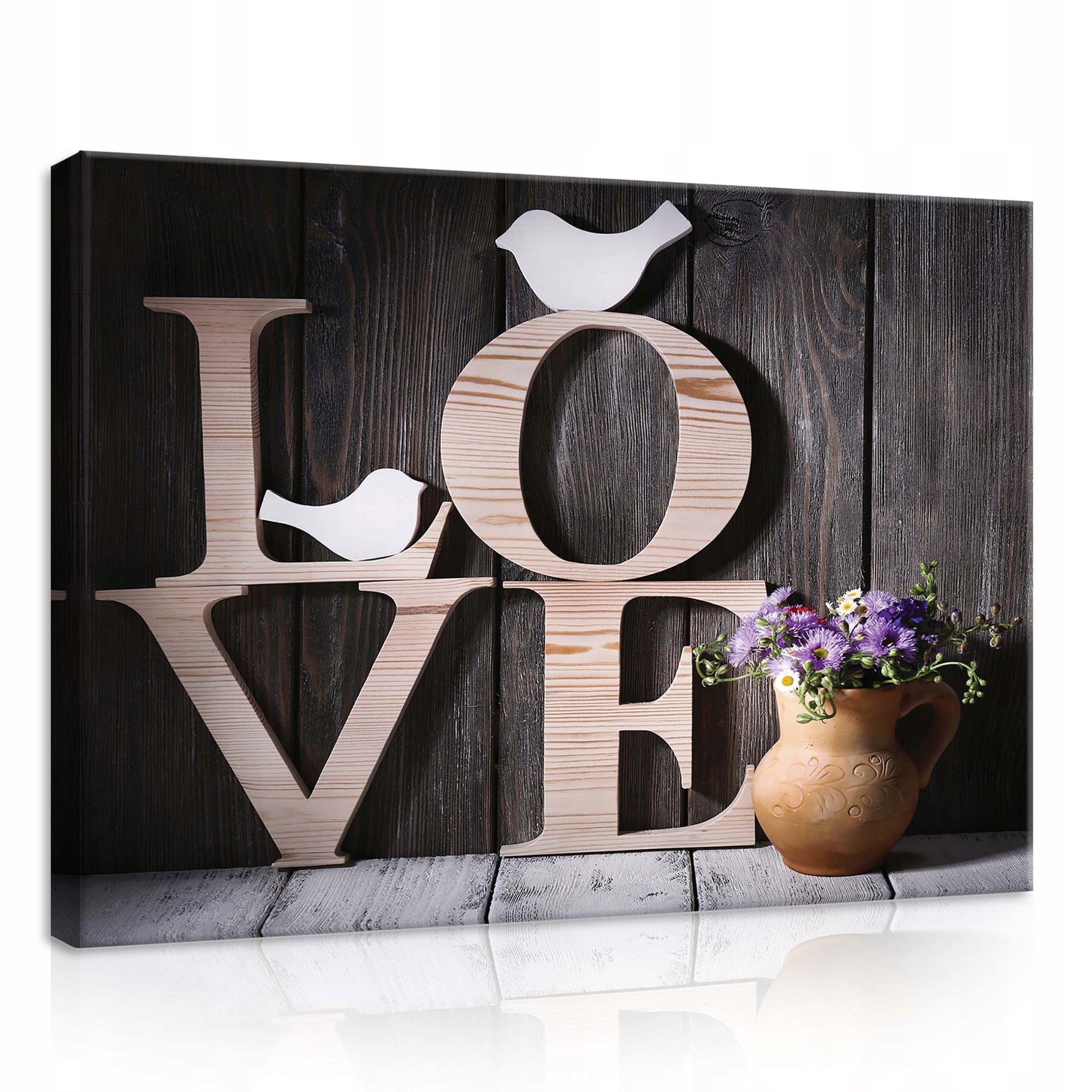 Obraz 70x50 Láska ptáci květiny dřevěné písmena útulnost romantika