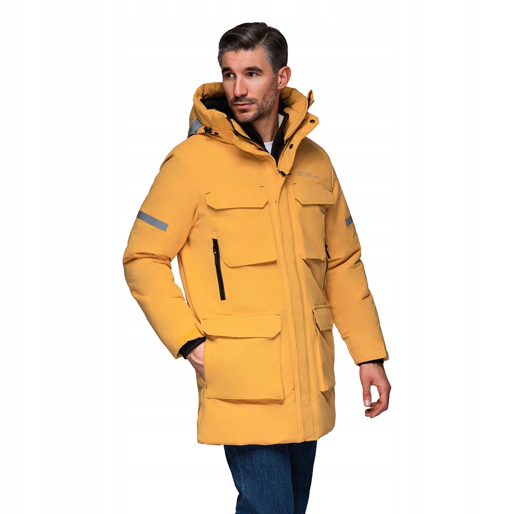 Dlouhá zateplená pánská bunda žlutá V2 OM-JALJ-0169 S