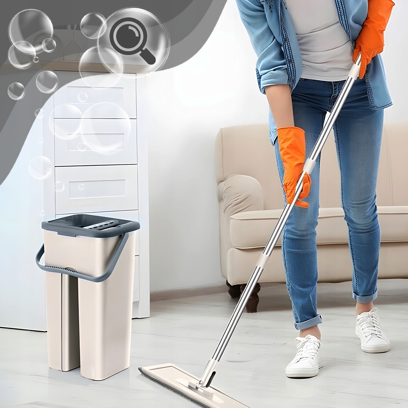 MOP PŁASKI Z WYCISKACZEM WIADREM DWUKOMOROWYM + 2 WKŁADY MIKROFIBRA ZESTAW Marka MAXSELL