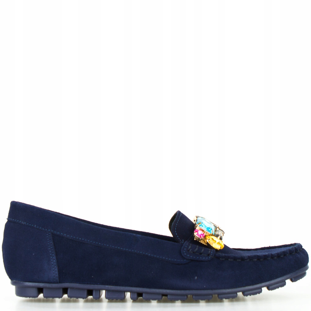 Tmavě Modré Velurové Krásné Mokasíny S Ozdobami 37