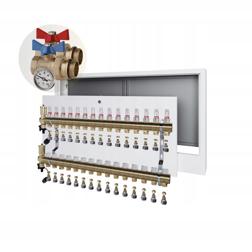 Rozdělovač podlahového vytápění 15 Nástěnná Skříňka+pex+kulový Ventil