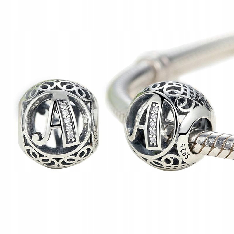 

D849 Litera A charms koralik beads srebro 925