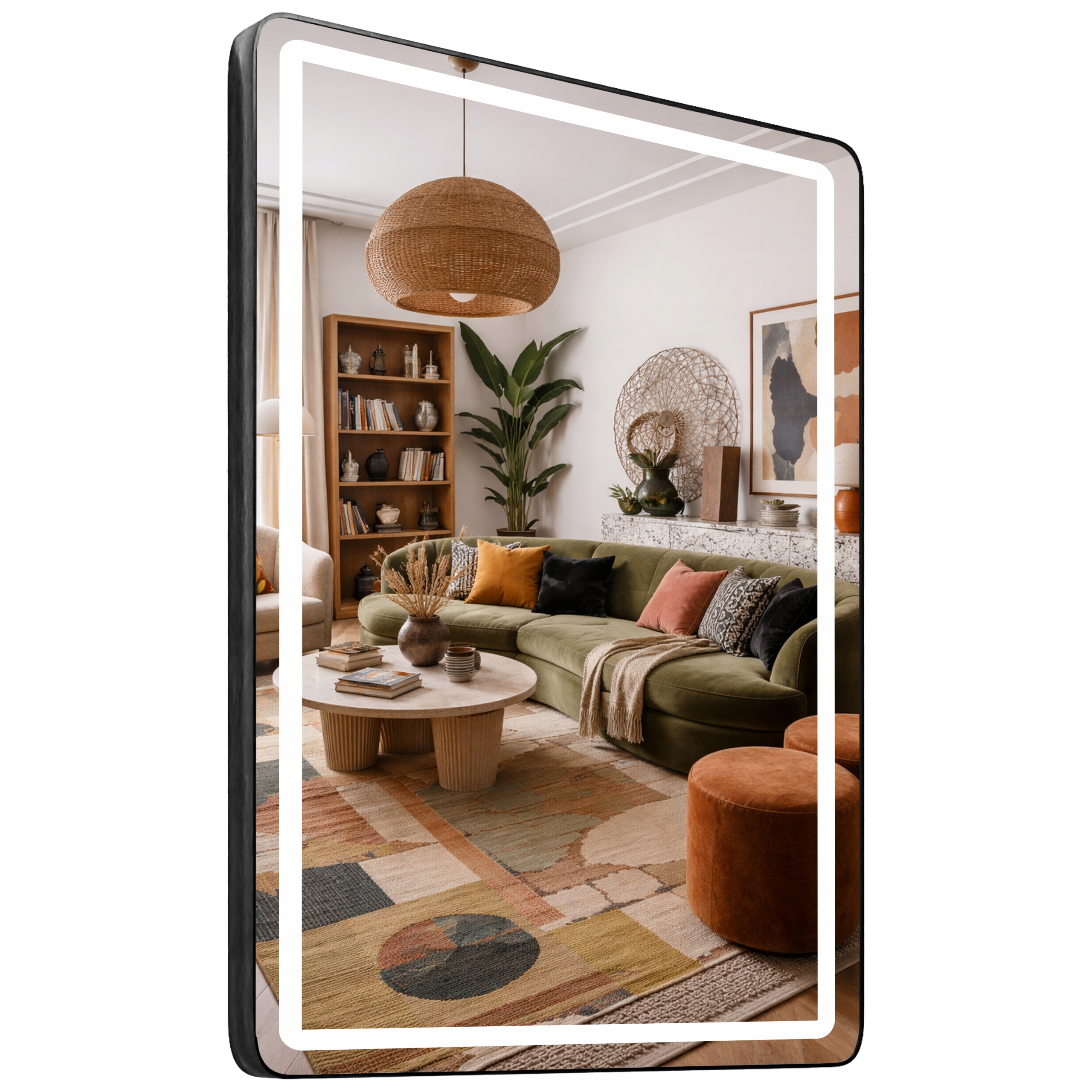 Obdĺžnikové Zrkadlo Zaoblené 50x70 Hliníkový Rám Loft Podsvietený
