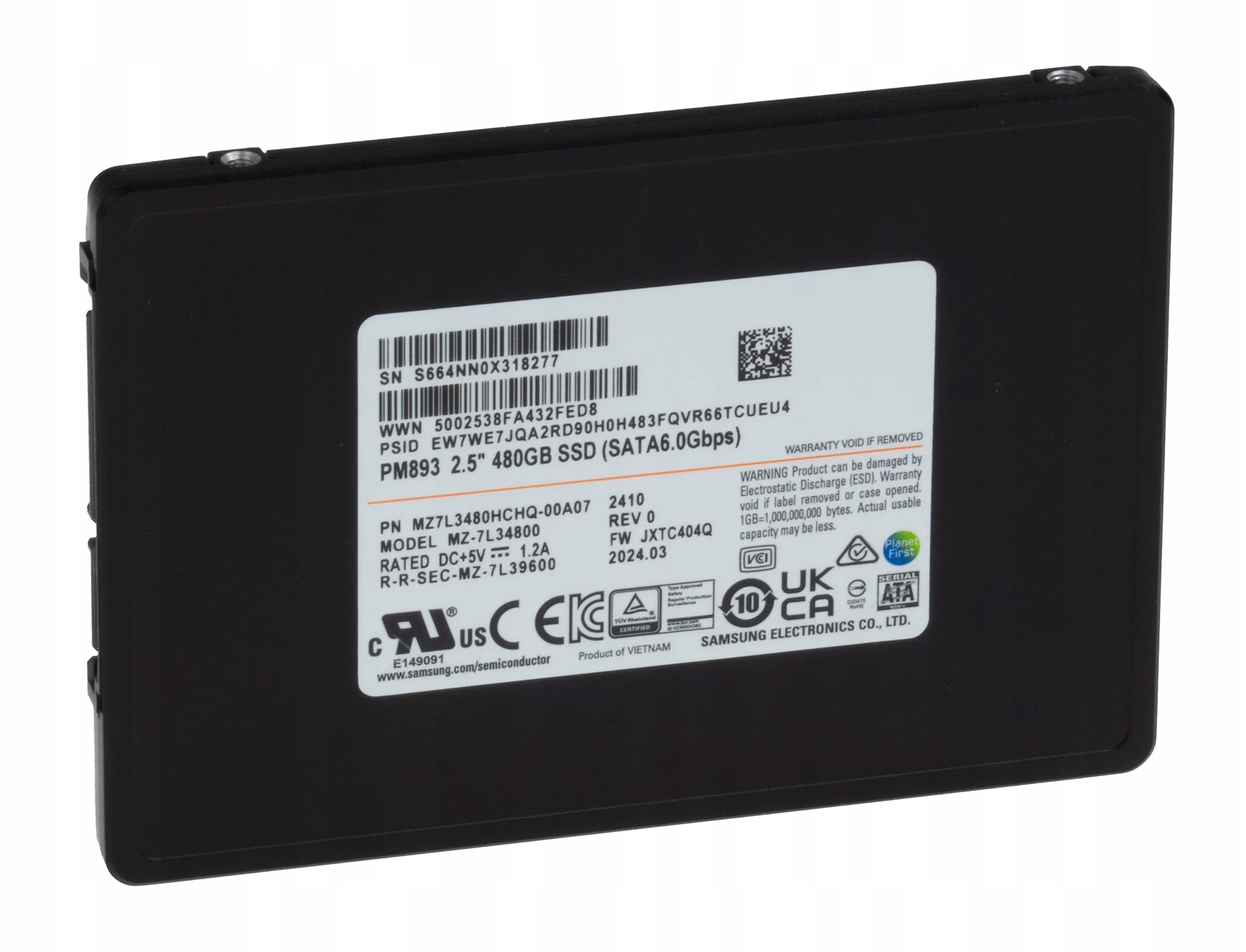 Nowy 480GB Ssd Samsung Sata 6Gb PM893 MZ-7L34800 MZ7L3480HCHQ-00W07