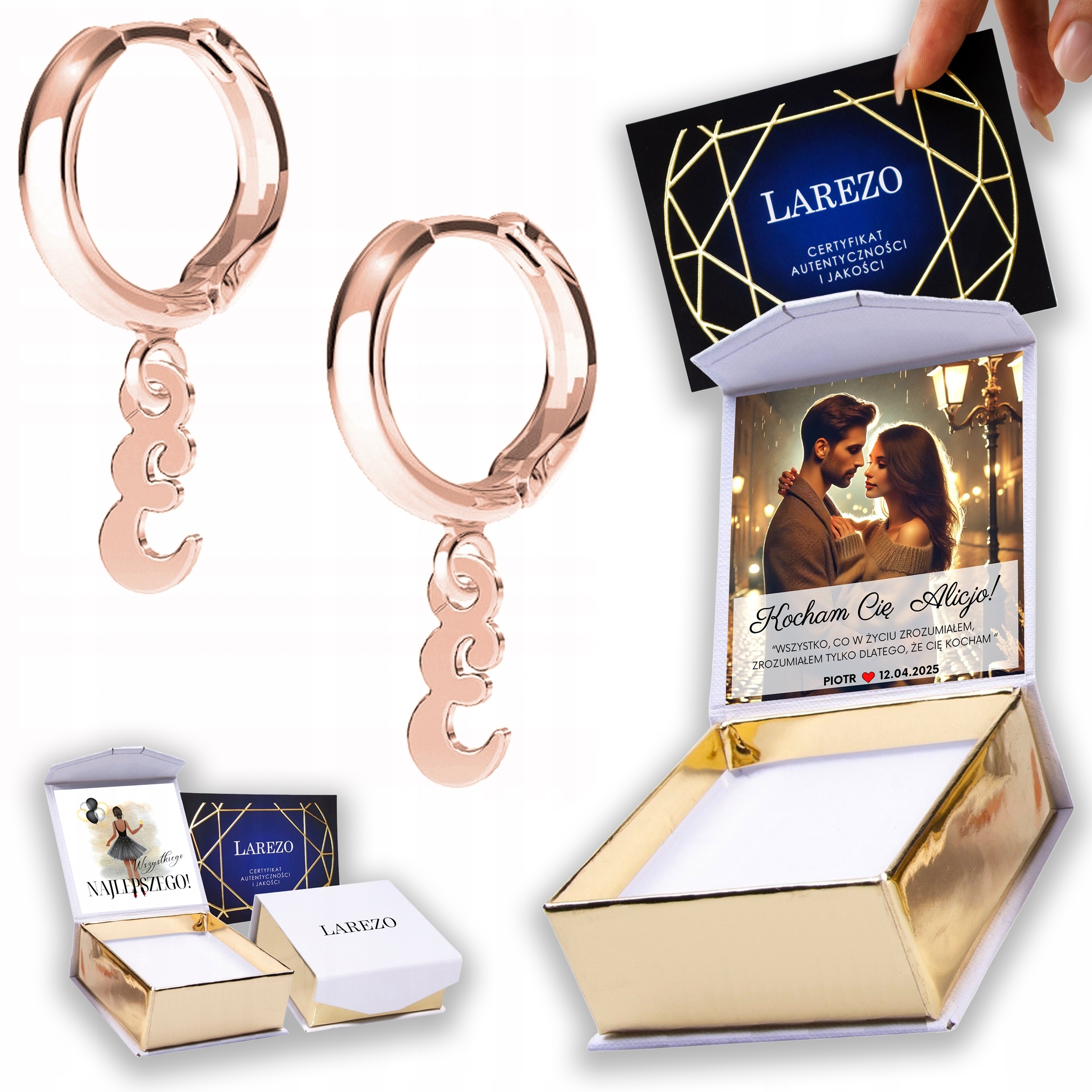 Náušnice Pozlacené 925 písmena Písmena Iniciály Plechy s písmeny E Potisk