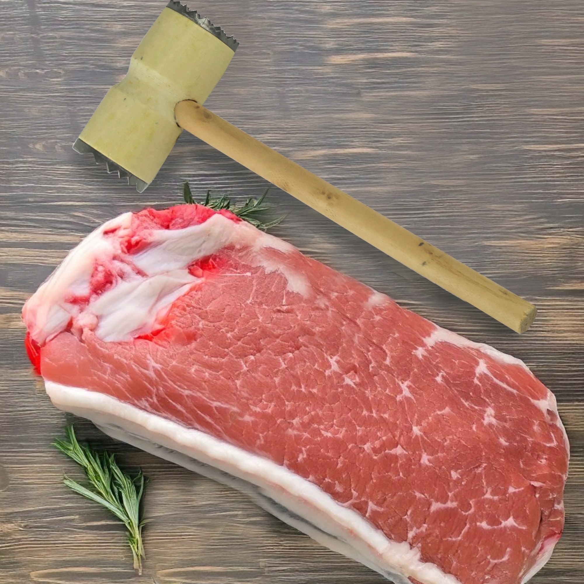 TŁUCZEK DO MIĘSA DREWNIANY DWUSTRONNY SOLIDNY MŁOTEK OKUTY KOTLETY