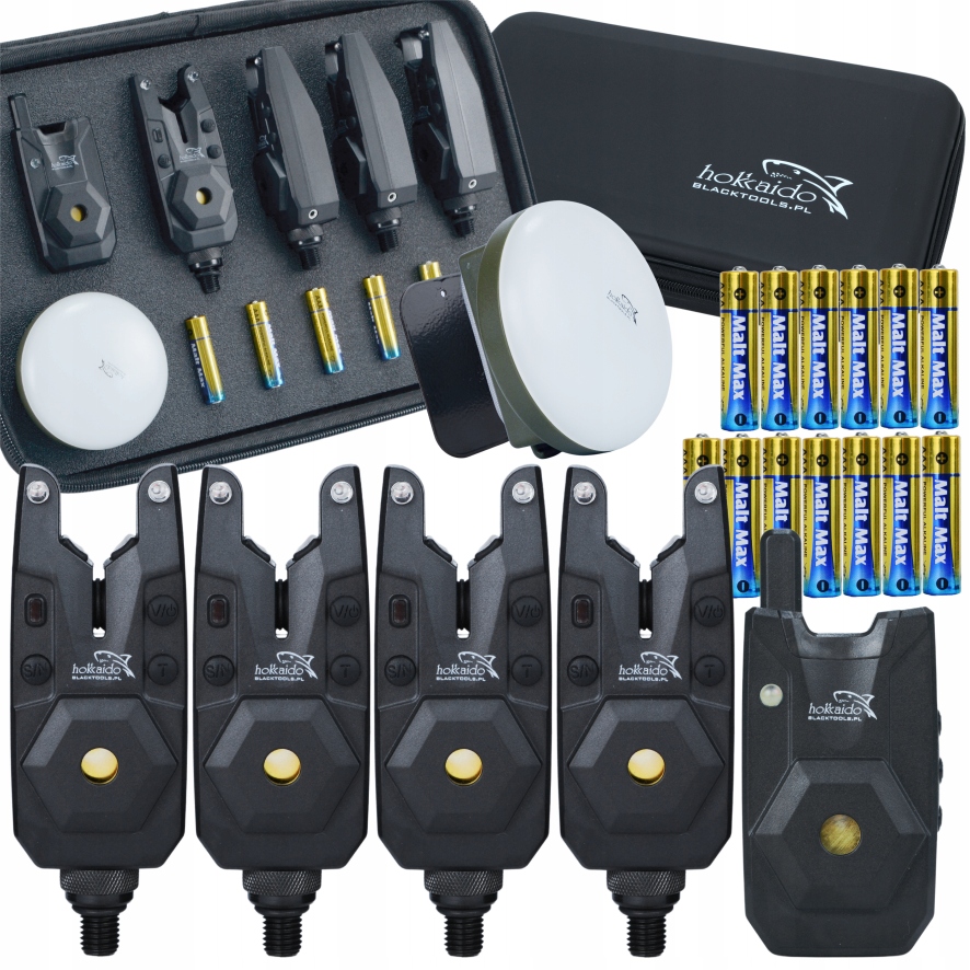 Zestaw Sygnalizatorów Wędkarskich Z Centralką 4+1 Lampka I Etui Hokkaido