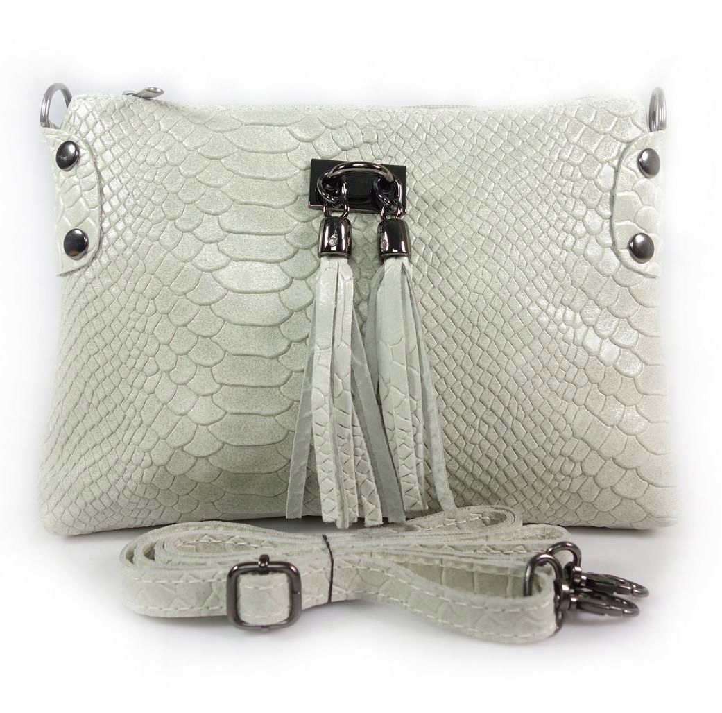 

Włoska Wężowa Skóra Listonoszka Frędzle Szara