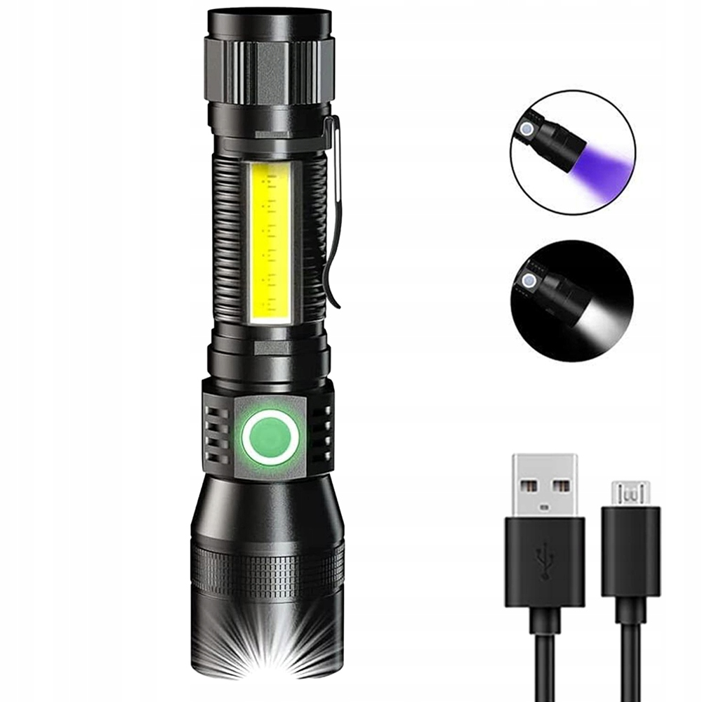 LATARKA UV COB AKU USB DETEKTOR LED ZOOMEM MAGNETYCZNYM Waga 180 g